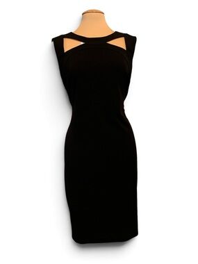 Calvin Klein LBD Black Midi Cut Out Exposed Zipper Little Black Dress 16